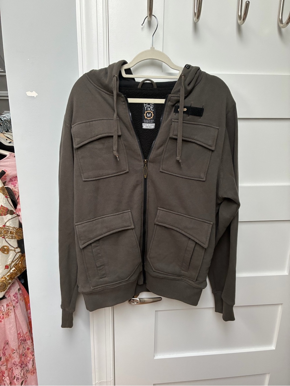 Mens Hooded Zip-Up Utility Jacket - Brown by Empyre size medium